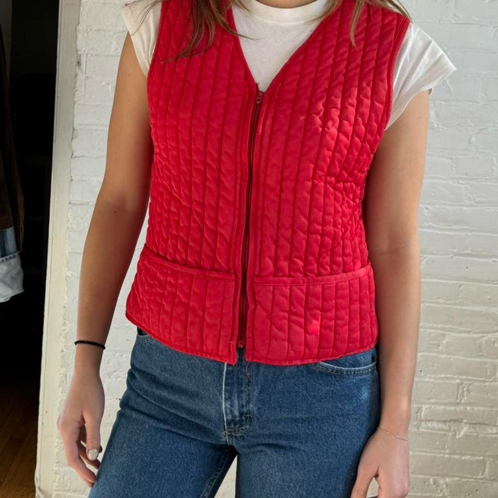 Red Quilted 70s Vest